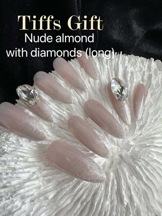 Nude almond with diamonds (long) Reusable Hand Made Press On Nails Fake Nails