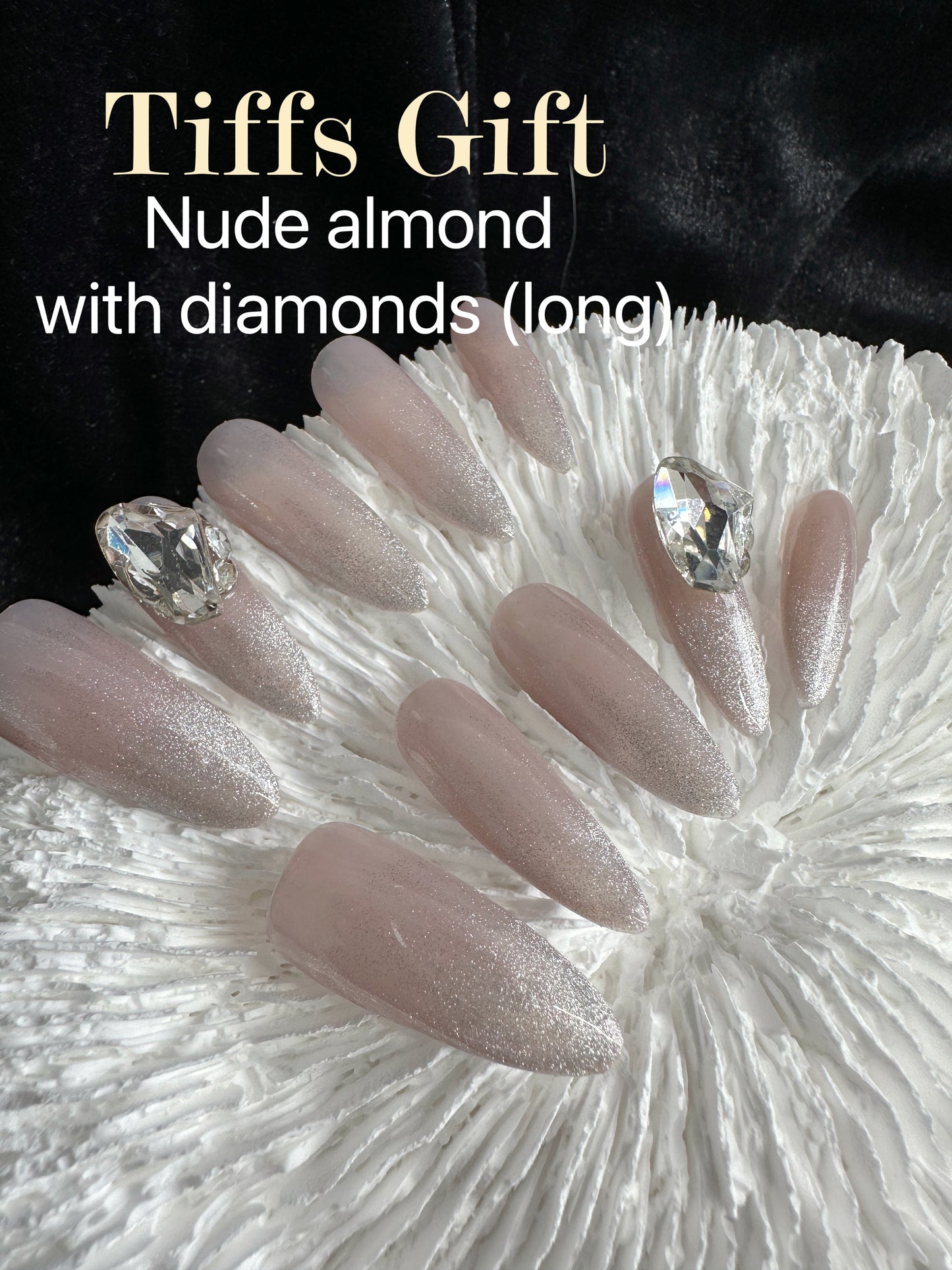 Nude almond with diamonds (long) Reusable Hand Made Press On Nails Fake Nails