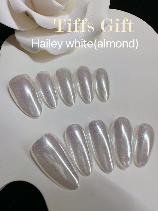 Hailey white(almond) Reusable Hand Made Press On Nails Fake Nails