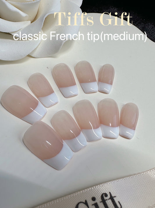 Classic French tip (medium) Reusable Hand Made Press On Nails Fake Nails