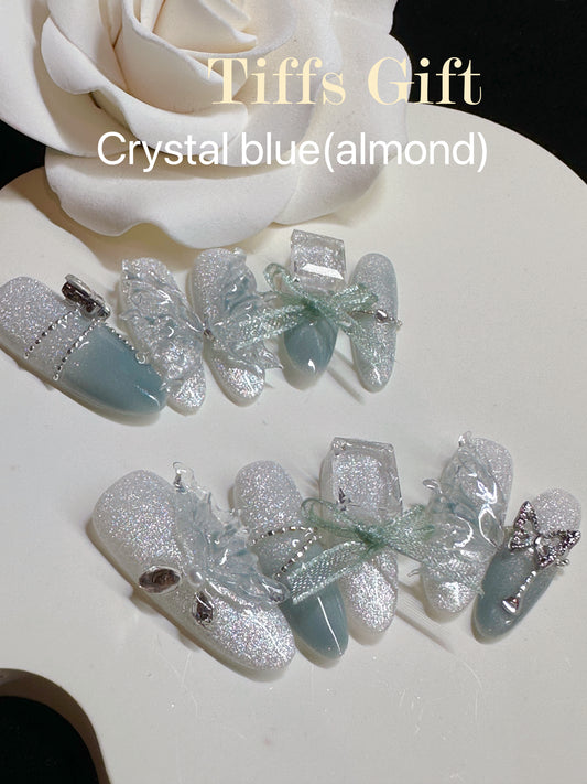 Crystal blue(almond) Reusable Hand Made Press On Nails Fake Nails