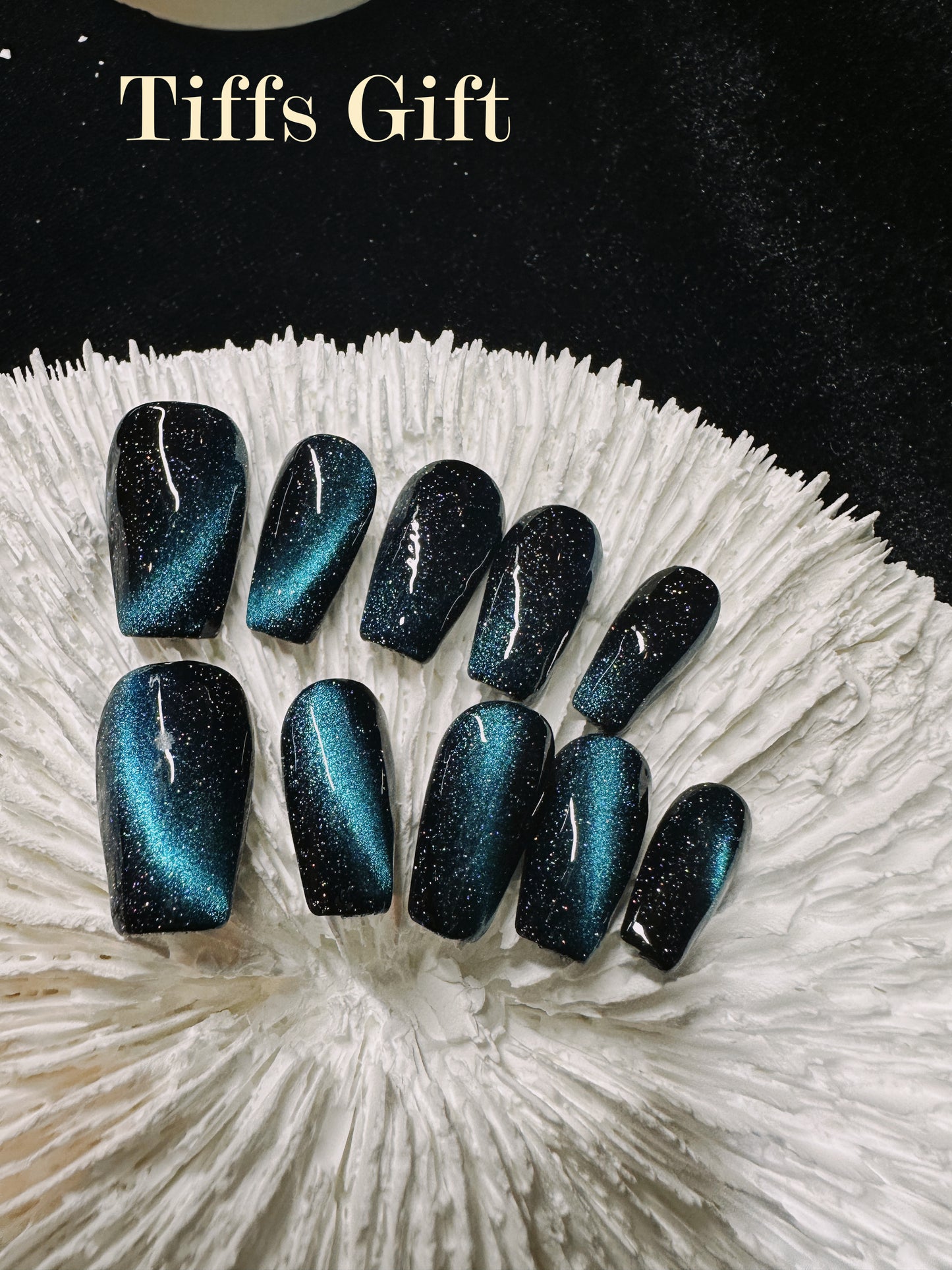Melbourne blue (medium) Reusable Hand Made Press On Nails Fake Nails