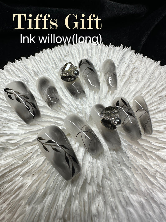 Ink willow (long) Reusable Hand Made Press On Nails Fake Nails