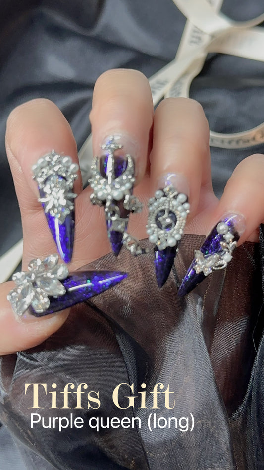 Purple queen (long) Reusable Hand Made Press On Nails Fake Nails
