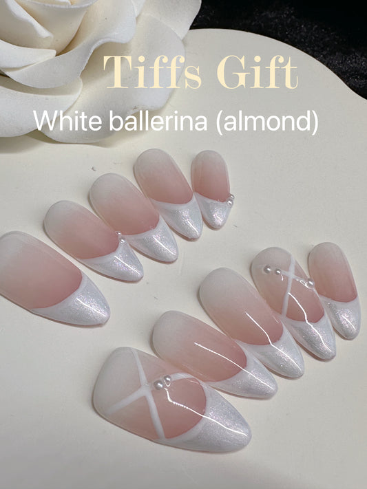 White ballerina(almond) Reusable Hand Made Press On Nails Fake Nails