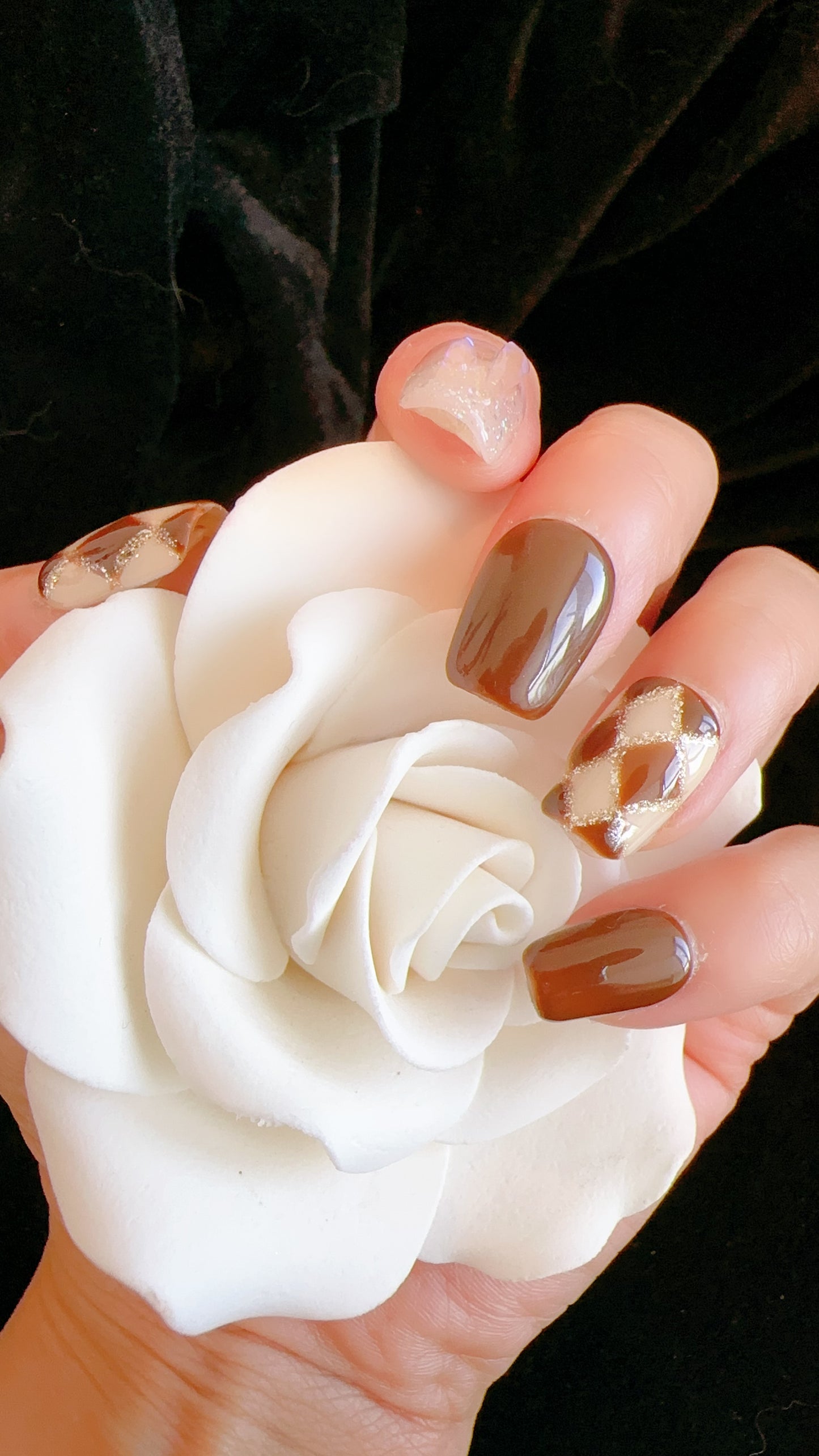 Chocolate moca(short) Reusable Hand Made Press On Nails