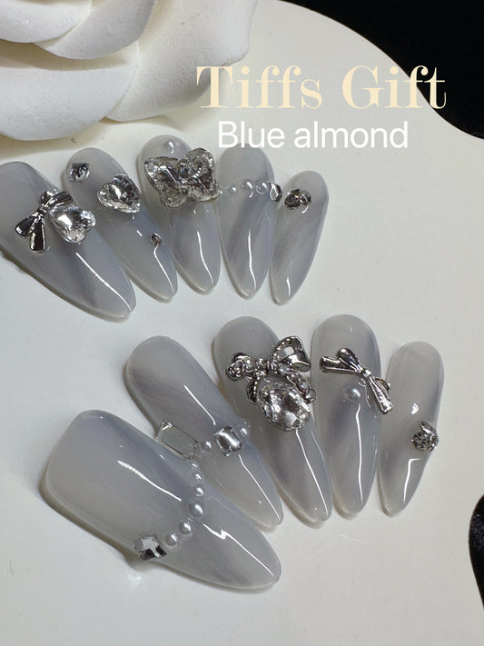 Blue almond Reusable Hand Made Press On Nails Fake Nails