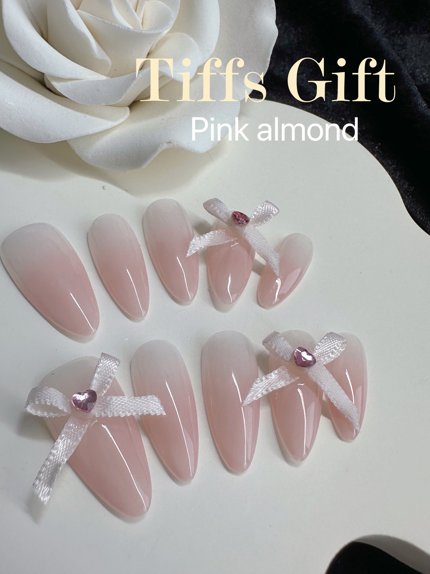 Pink almond Reusable Hand Made Press On Nails Fake Nails