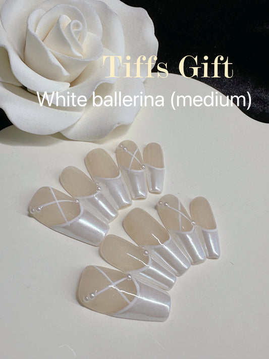 White ballerina (medium) Reusable Hand Made Press On Nails Fake Nails