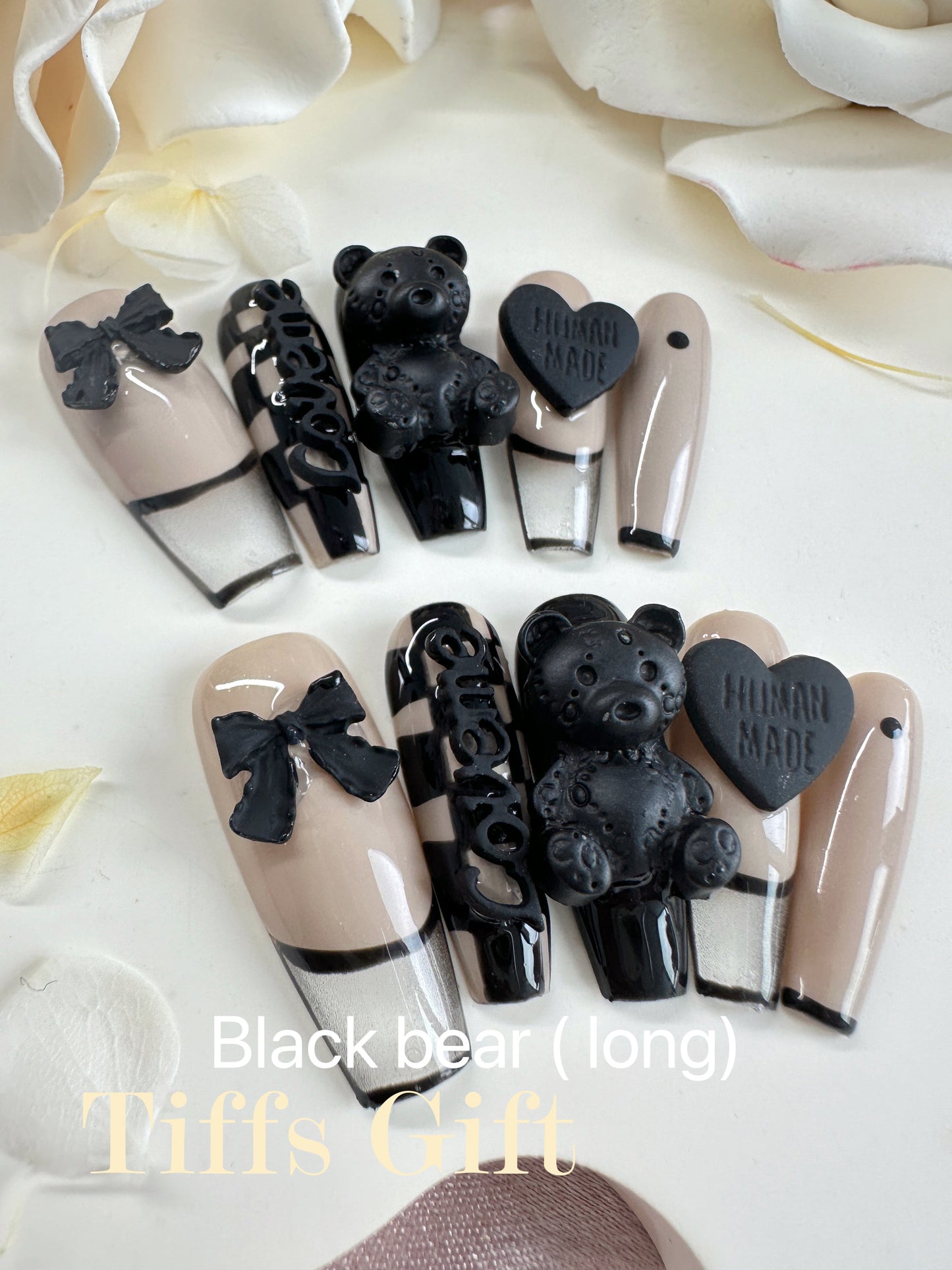 Black bear (long) Reusable HandMade Press On Nails - TiffsGift