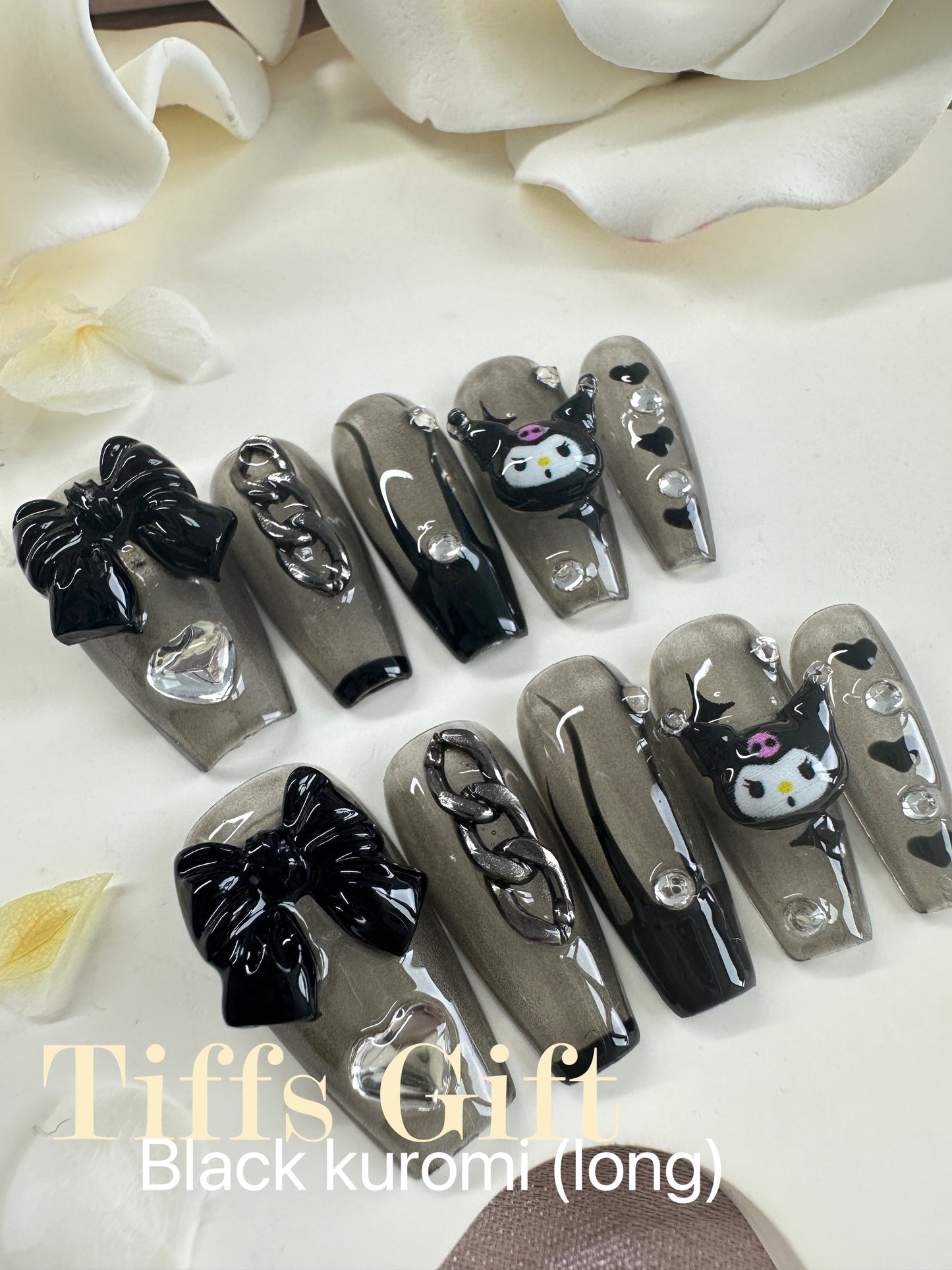 Black kuromi (long) Reusable Hand Made Press On Nails - TiffsGift