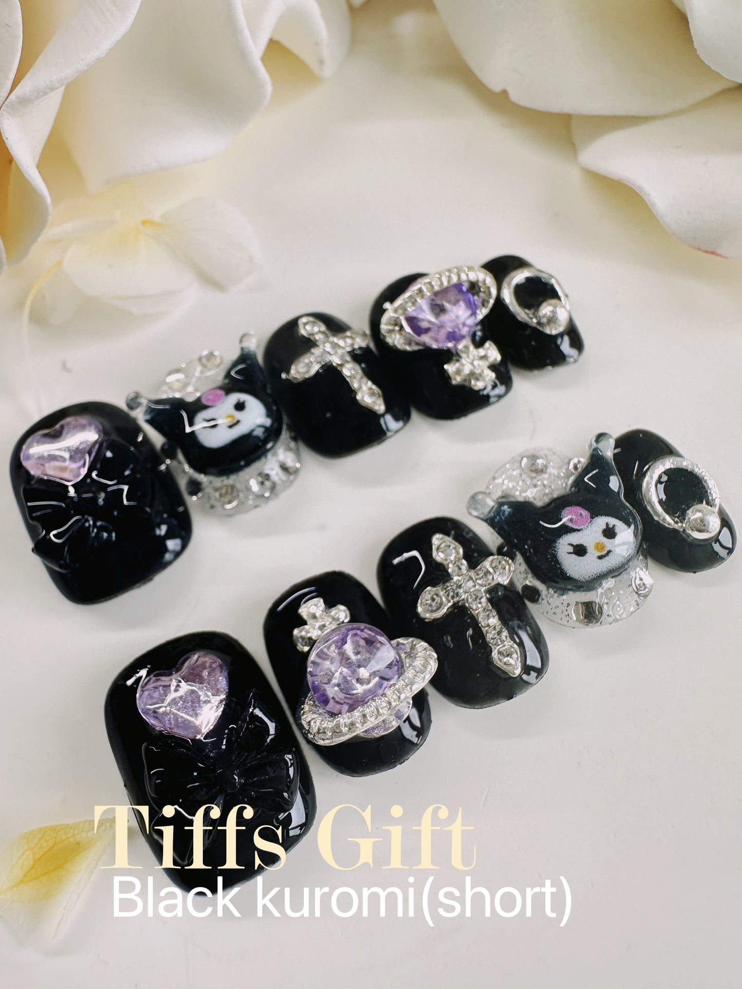 Black purple kuromi(short) Reusable Hand Made Press On Nails - TiffsGift