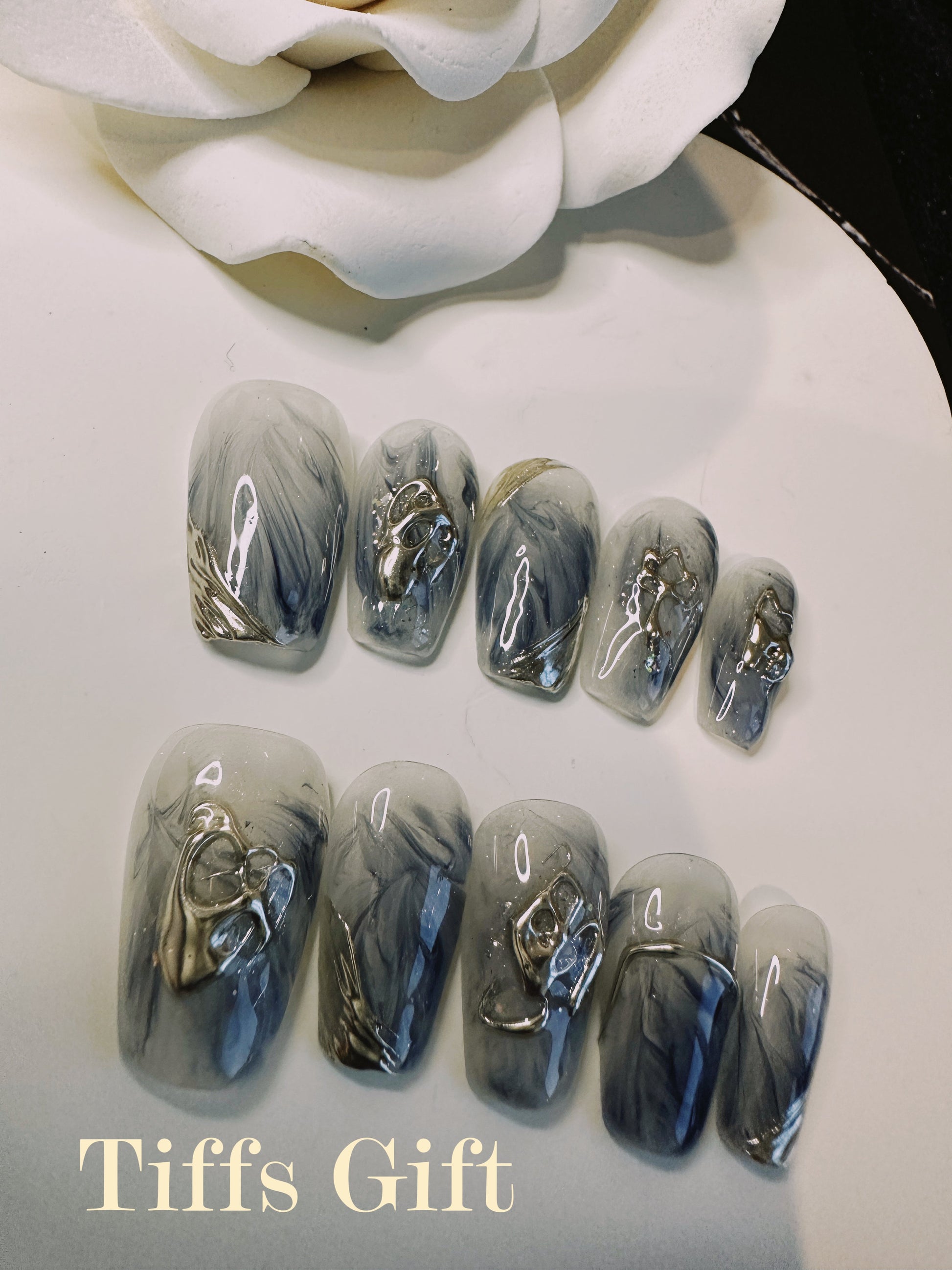 Blue mist( medium length) Reusable HandMade Press On Nails - TiffsGift