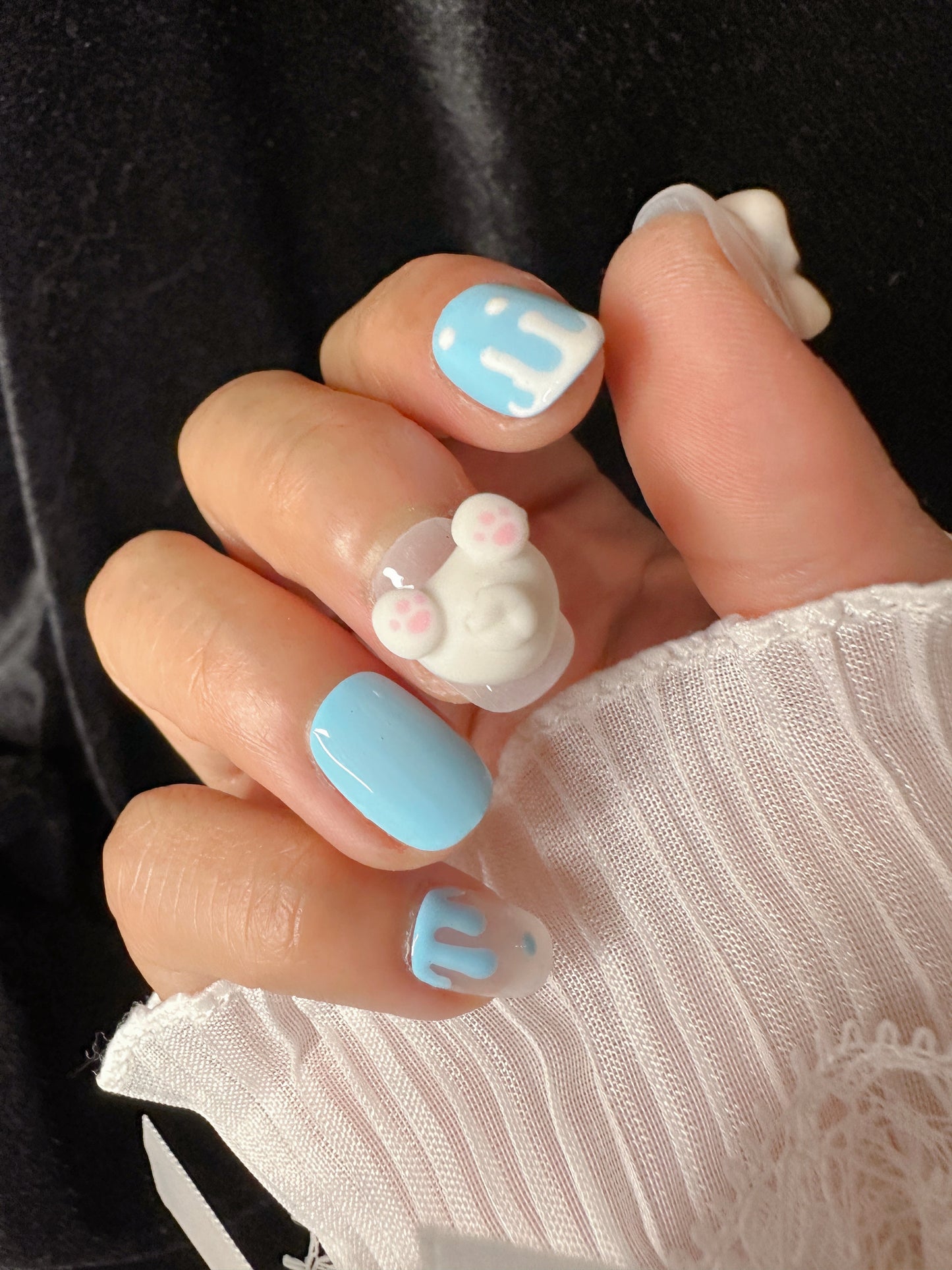 Blue poppy (short) Reusable Hand Made Press On Nails - TiffsGift