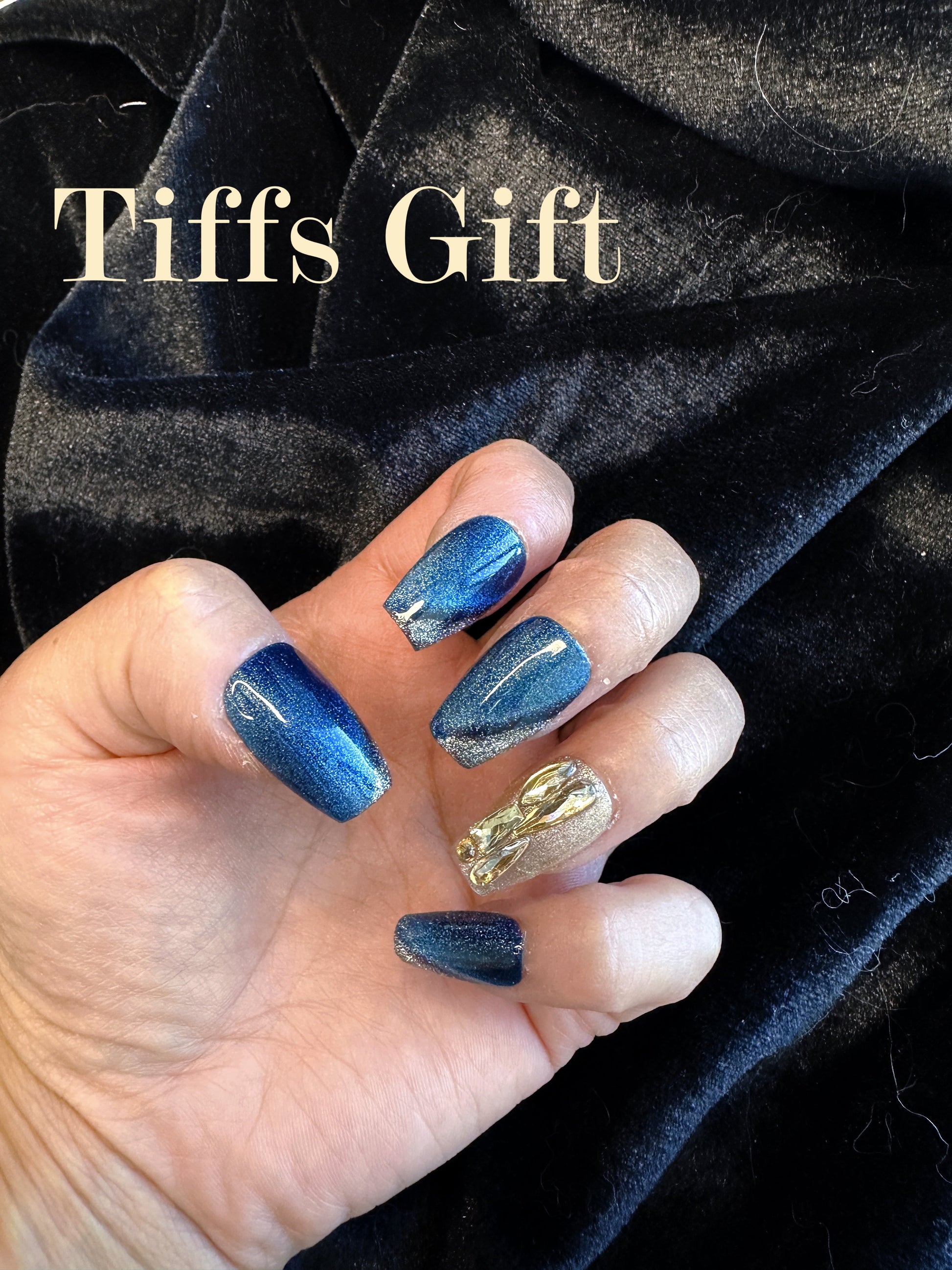 Blue Sapphire Reusable Hand Made Press On Nails High Quality - TiffsGift