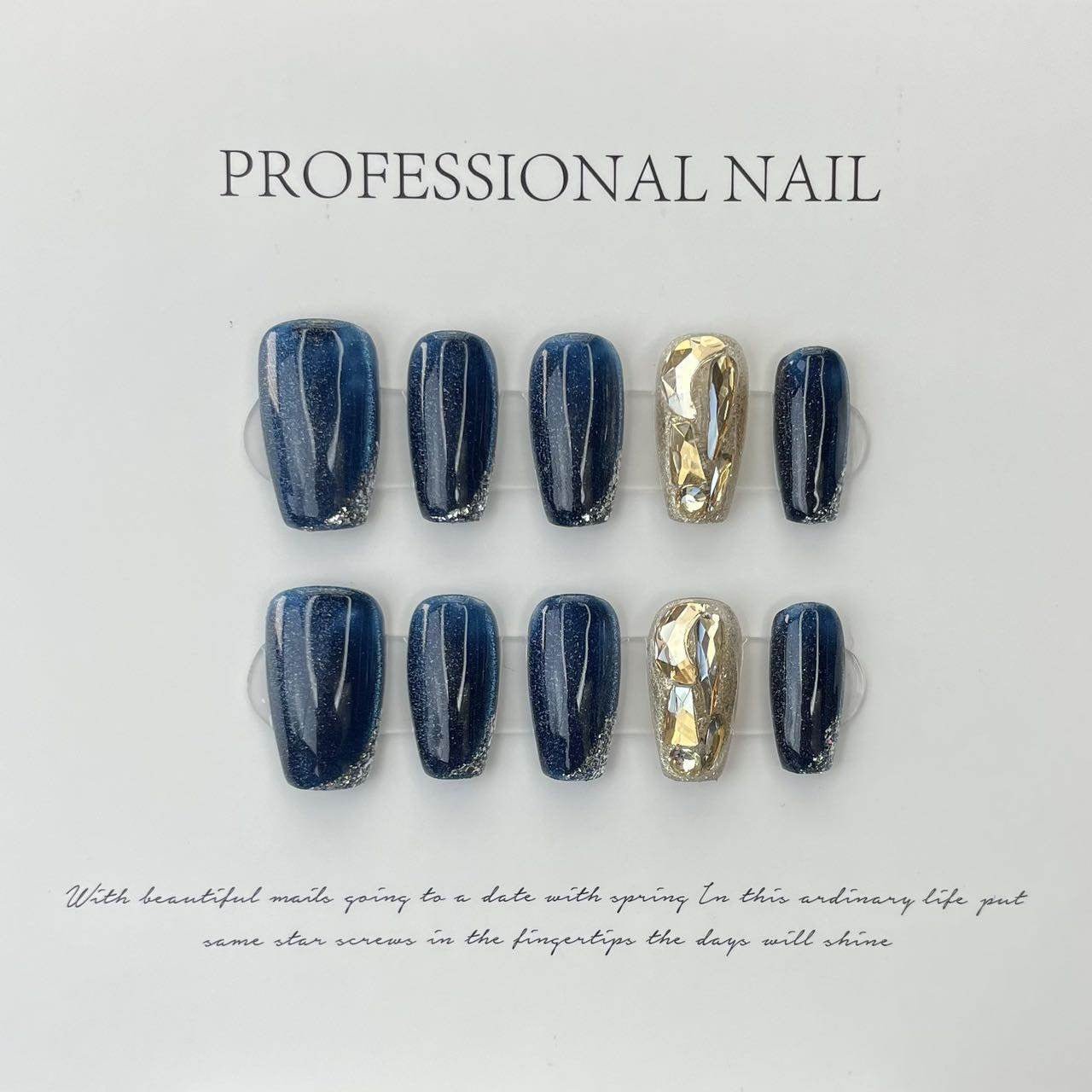 Blue Sapphire Reusable Hand Made Press On Nails High Quality - TiffsGift