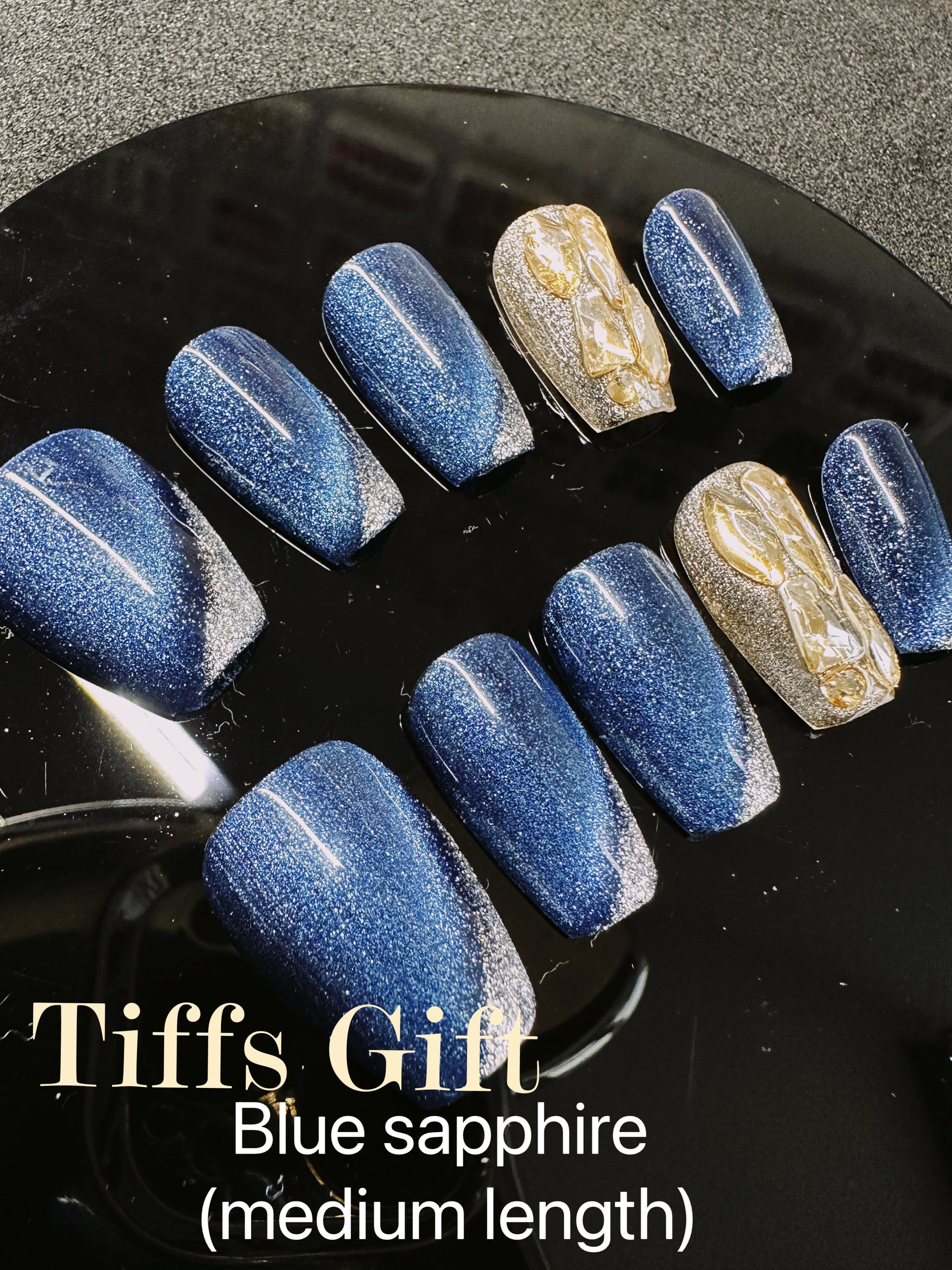 Blue Sapphire Reusable Hand Made Press On Nails High Quality - TiffsGift