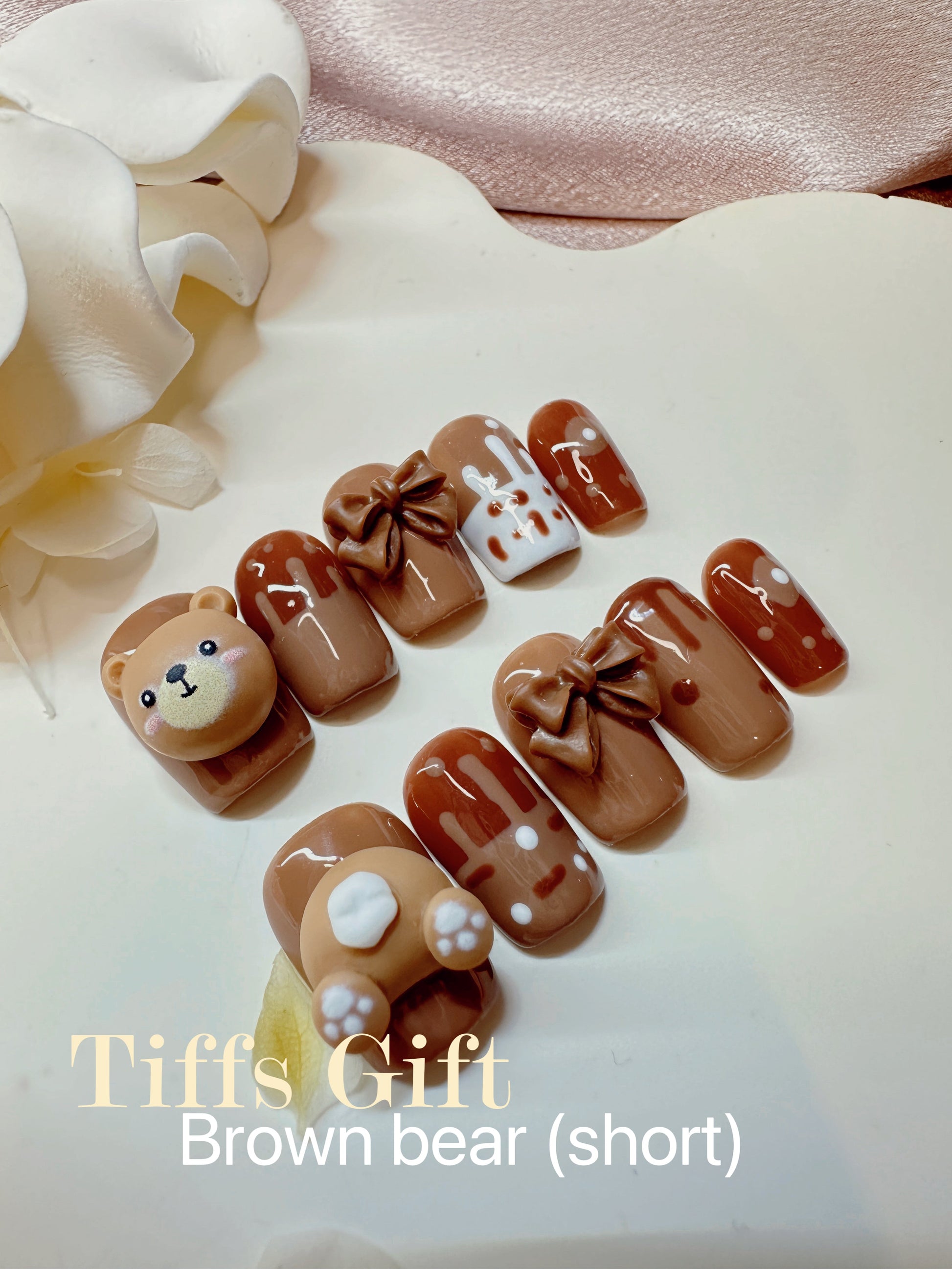 Brown bear(short) Reusable HandMade Press On Nails - TiffsGift