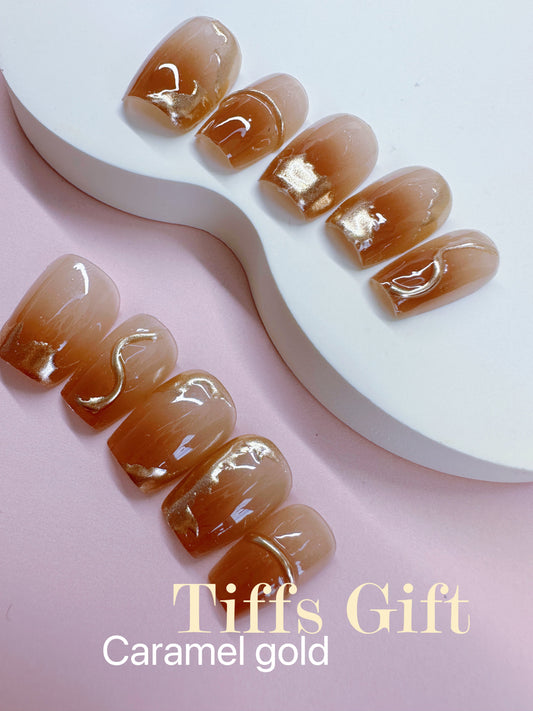 Caramel gold (short length) Reusable Hand Made Press On Nails - TiffsGift