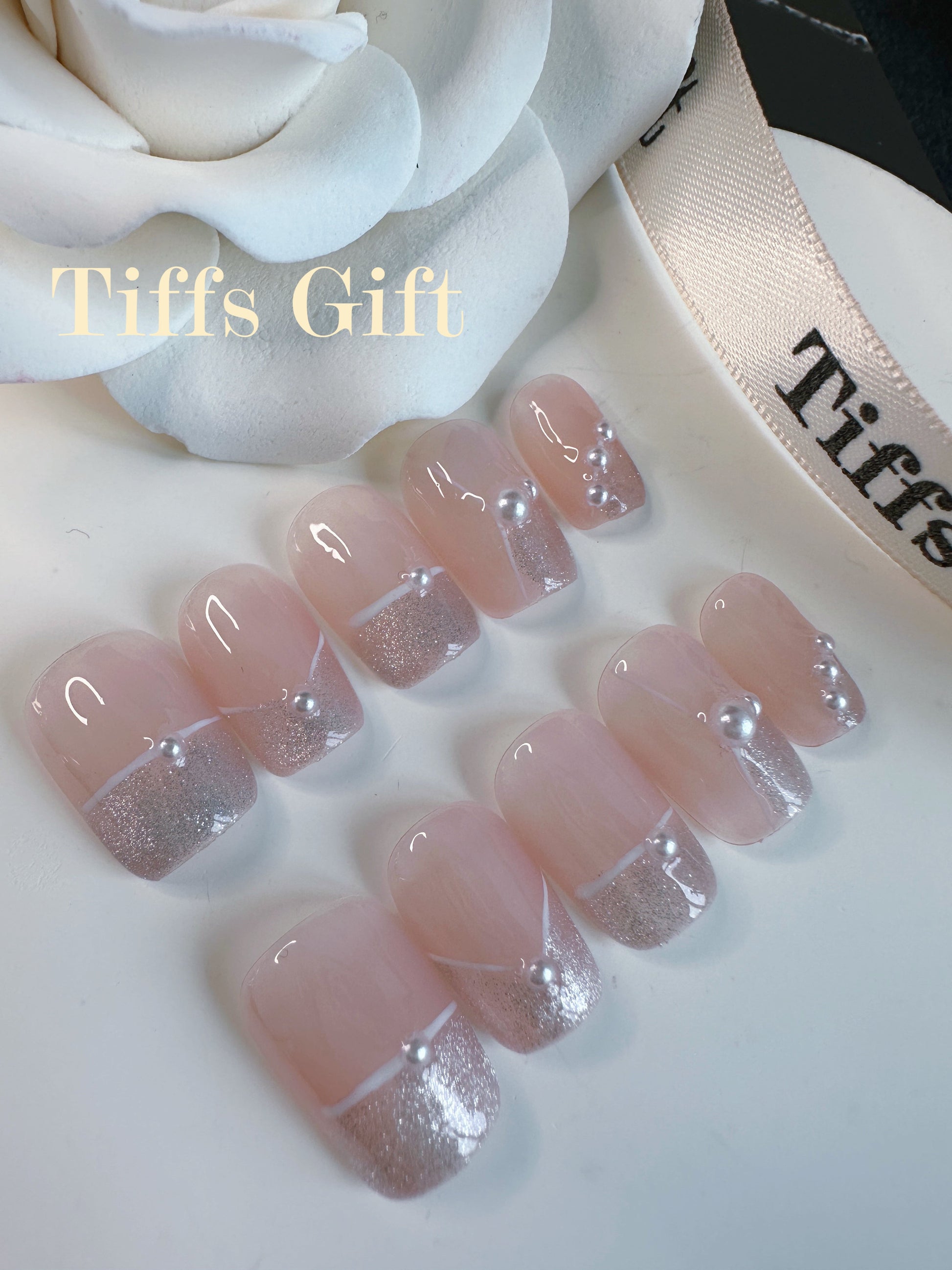Cat eye French tip (short) Reusable HandMade Press On Nails - TiffsGift
