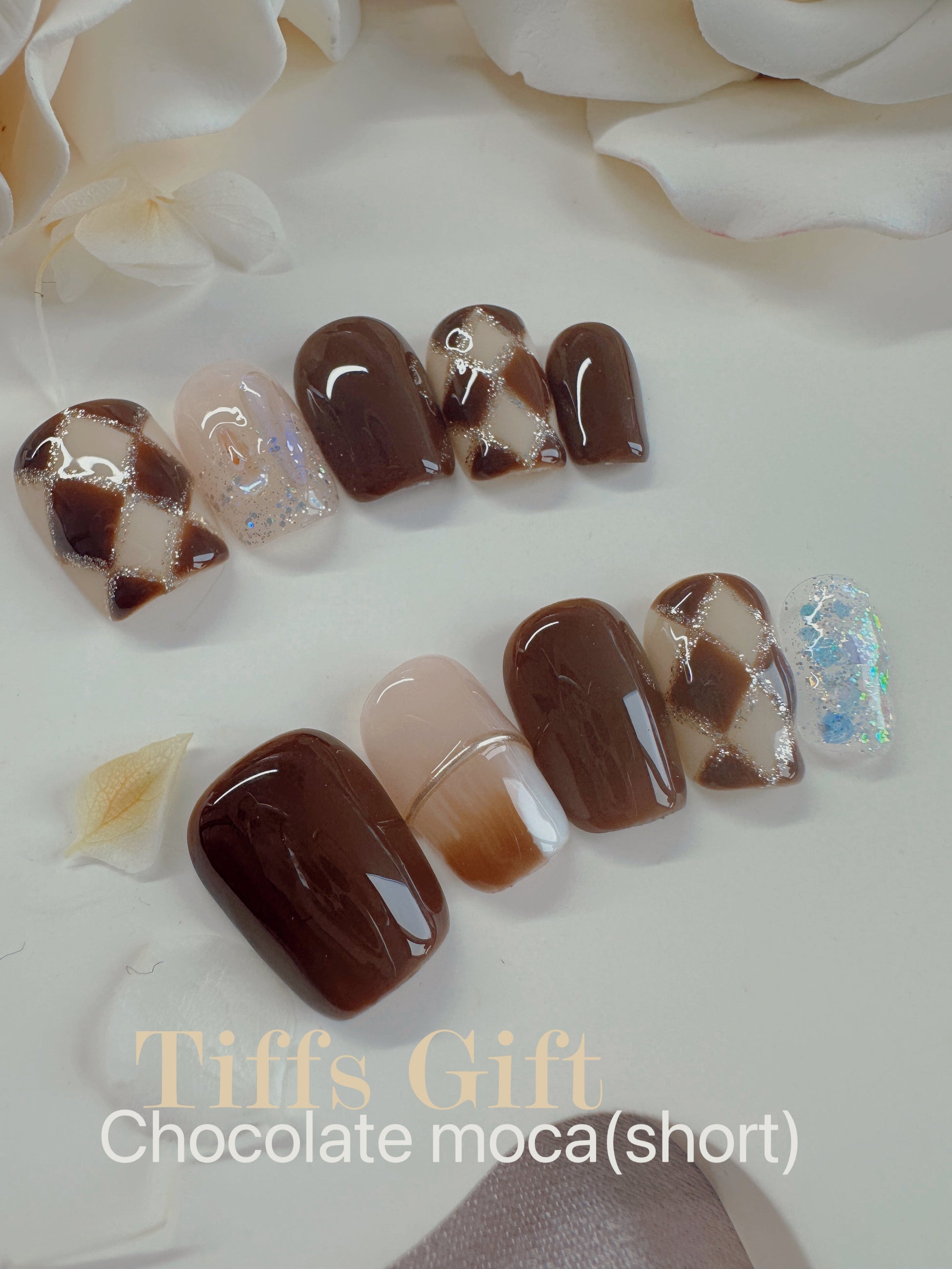 Chocolate moca(short) Reusable Hand Made Press On Nails - TiffsGift