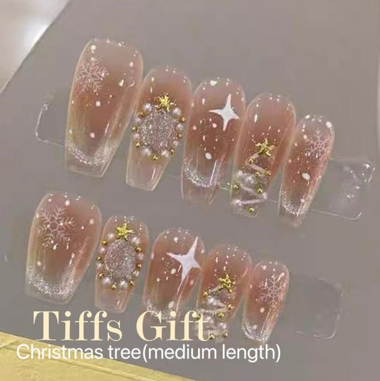 Christmas tree(medium length) Reusable HandMade Press On Nails - TiffsGift