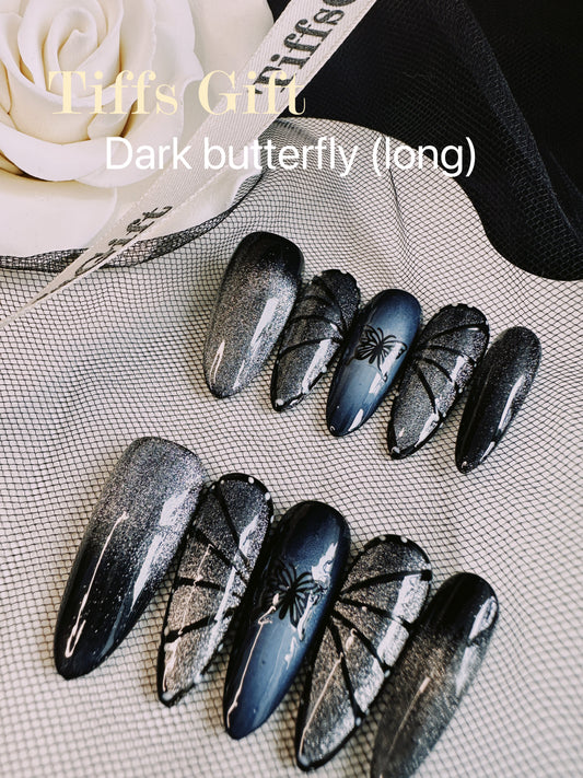 Dark butterfly (long) Reusable HandMade Press On Nails - TiffsGift