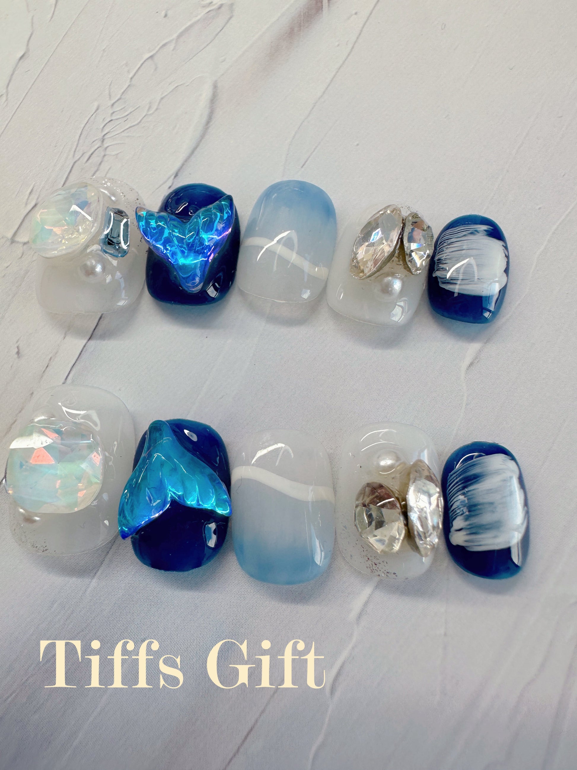 Finger tip aquarium (short) Reusable HandMade Press On Nails - TiffsGift