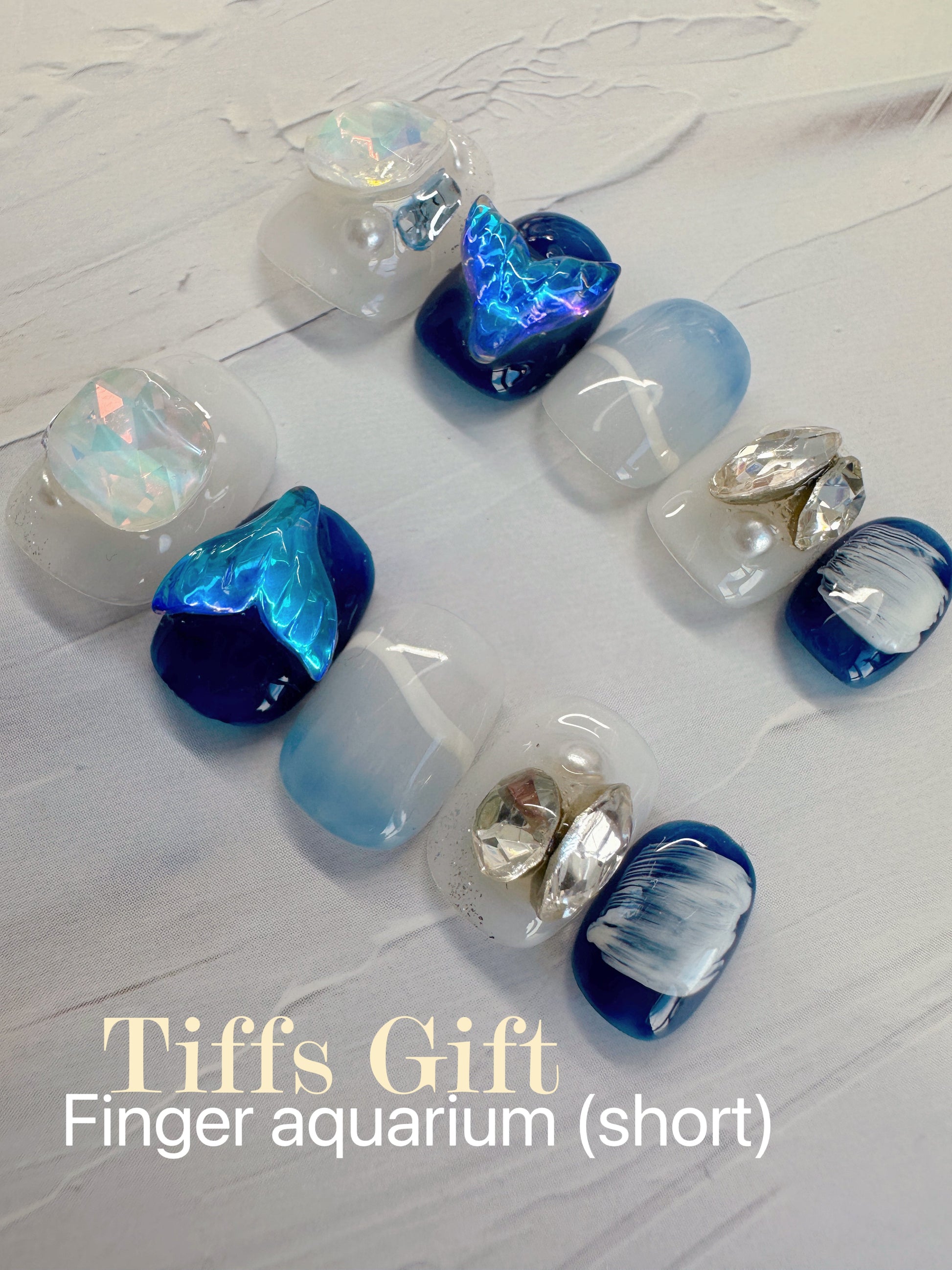 Finger tip aquarium (short) Reusable HandMade Press On Nails - TiffsGift