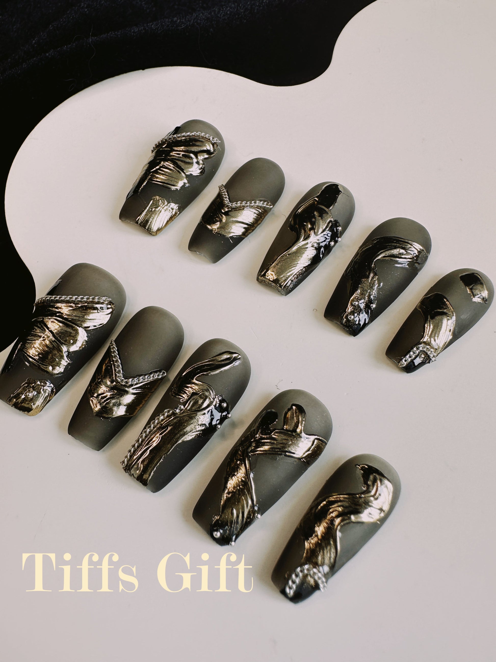 Golden ashes(long) Reusable HandMade Press On Nails - TiffsGift