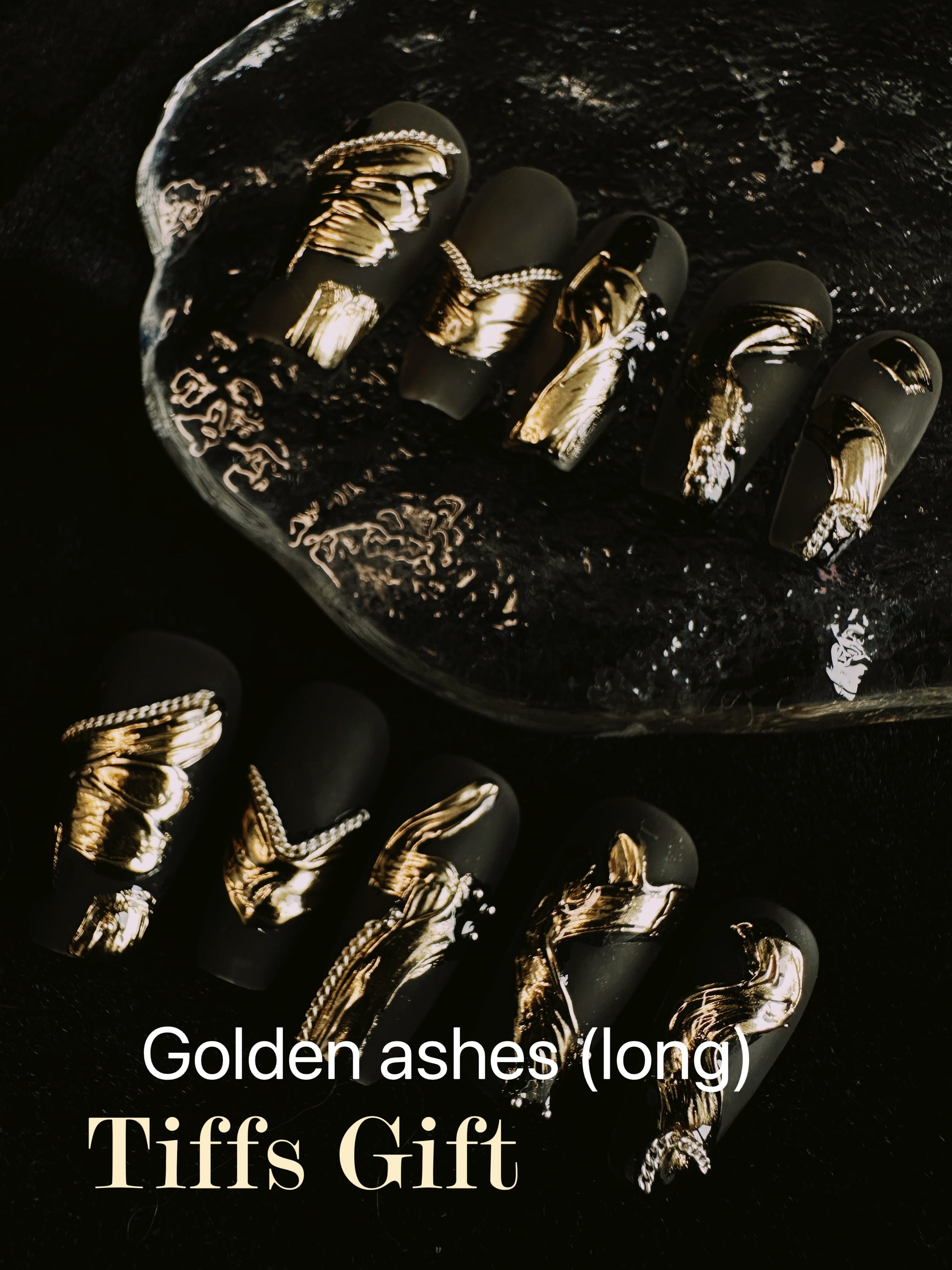 Golden ashes(long) Reusable HandMade Press On Nails - TiffsGift