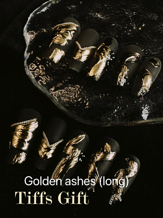 Golden ashes(long) Reusable HandMade Press On Nails - TiffsGift