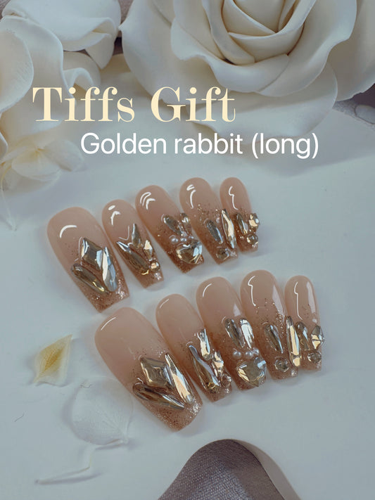 Golden rabbit (long) Reusable Hand Made Press On Nails - TiffsGift