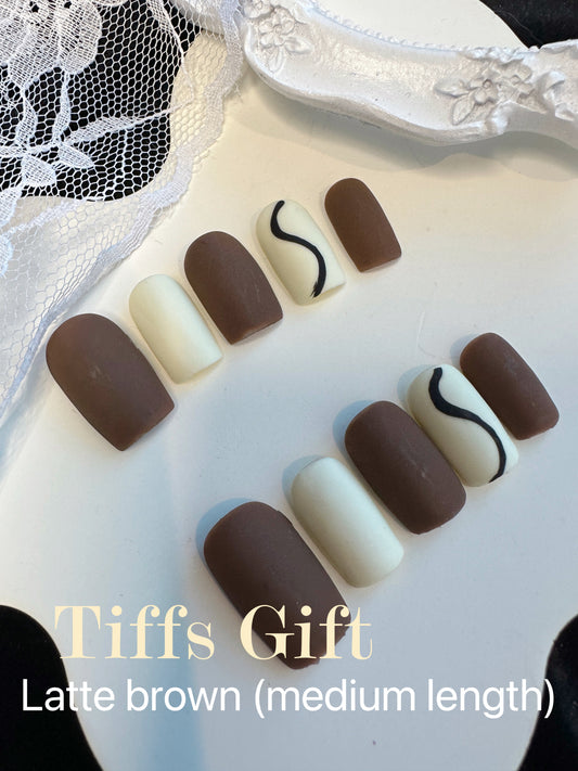 Latte brown Reusable Hand Made Press On Nails High Quality - TiffsGift