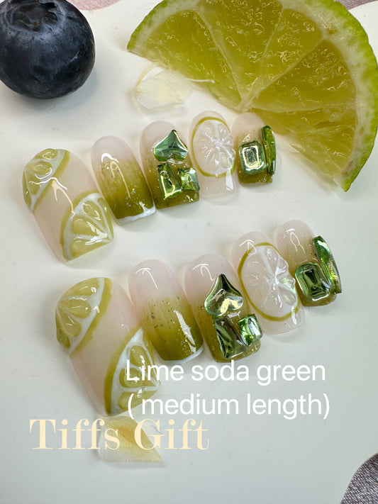 Lime soda green (medium length) Reusable HandMade Press On Nails - TiffsGift