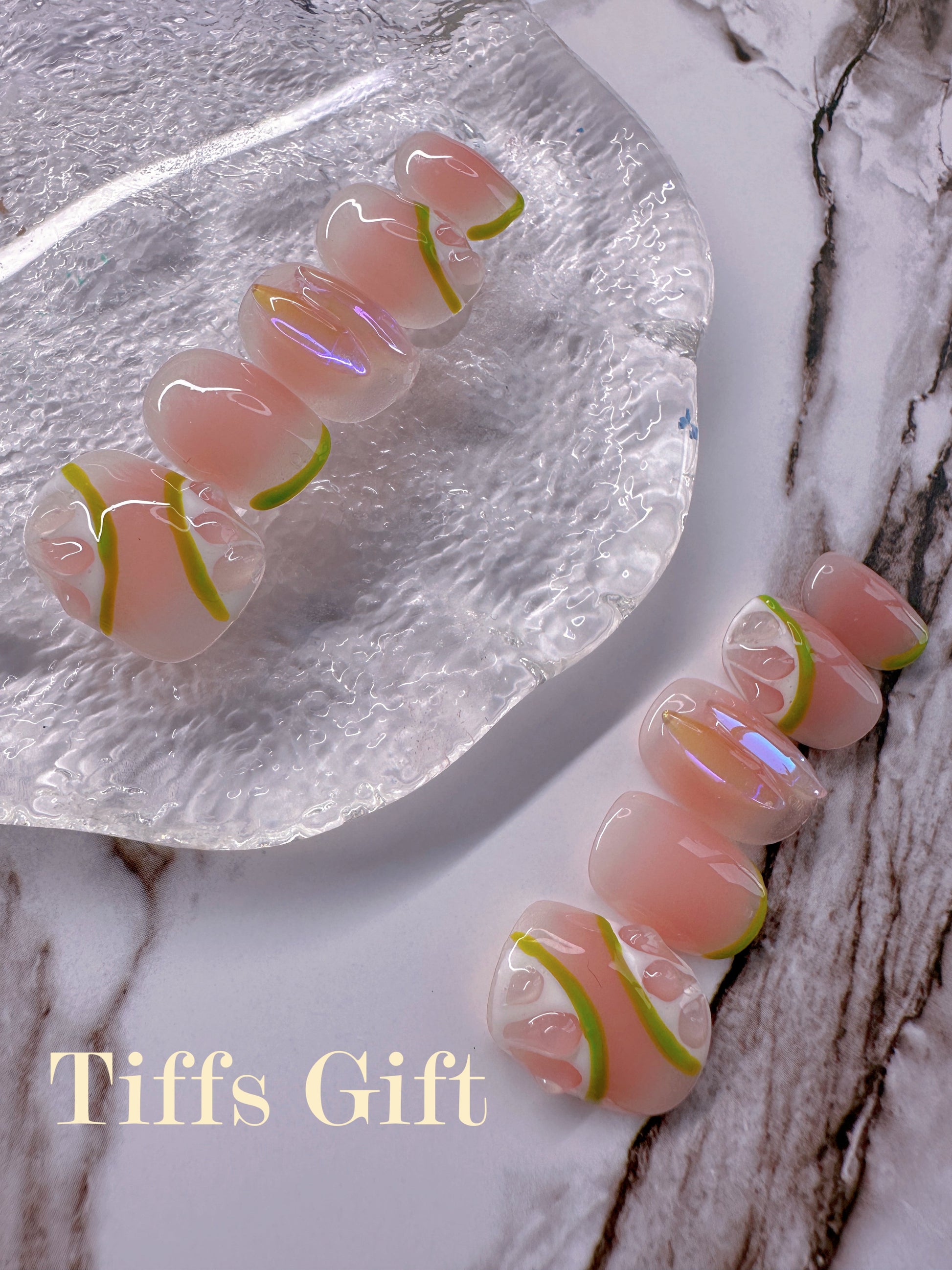 Lime soda (short) Reusable Hand Made Press On Nails - TiffsGift