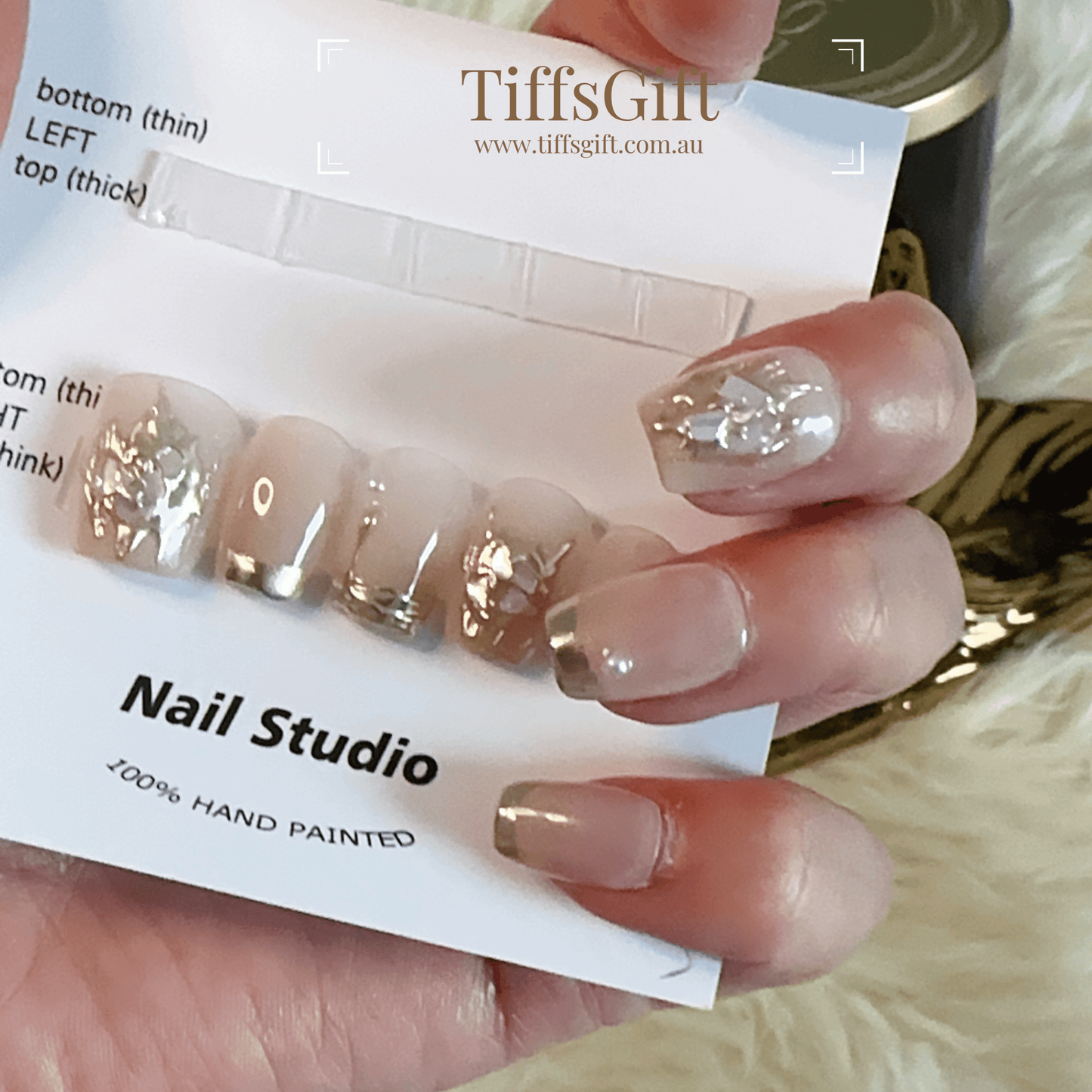 Liquid Gold Reusable Hand Made Press On Nails High Quality - TiffsGift