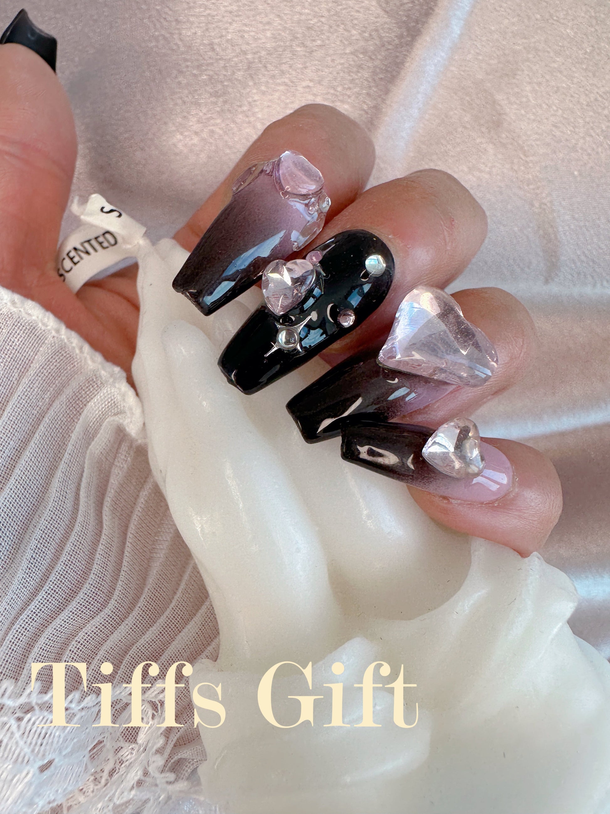 Metallic black pink(medium length) Reusable HandMade Press On Nails - TiffsGift