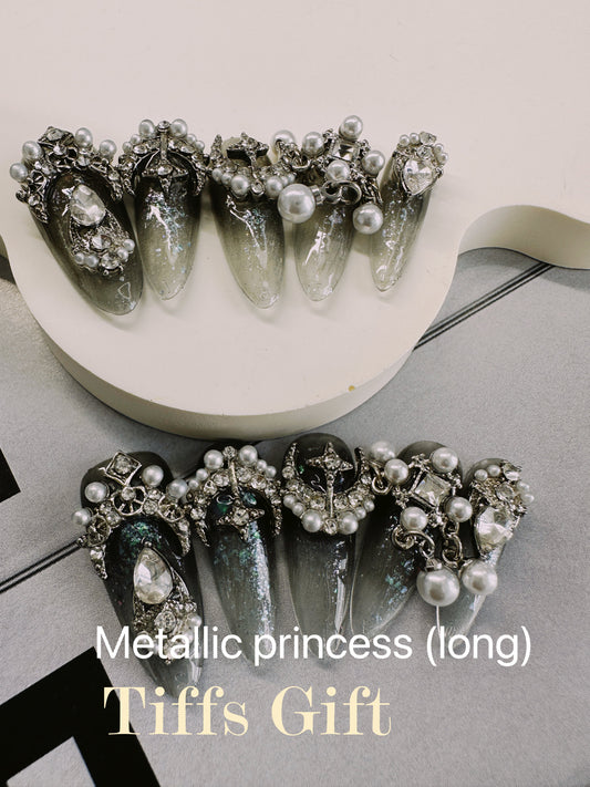 Metallic princess (long) Reusable Hand Made Press On Nails - TiffsGift