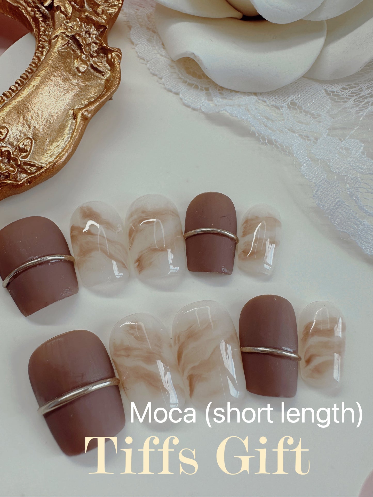 Moca(short) Reusable Hand Made Press On Nails - TiffsGift