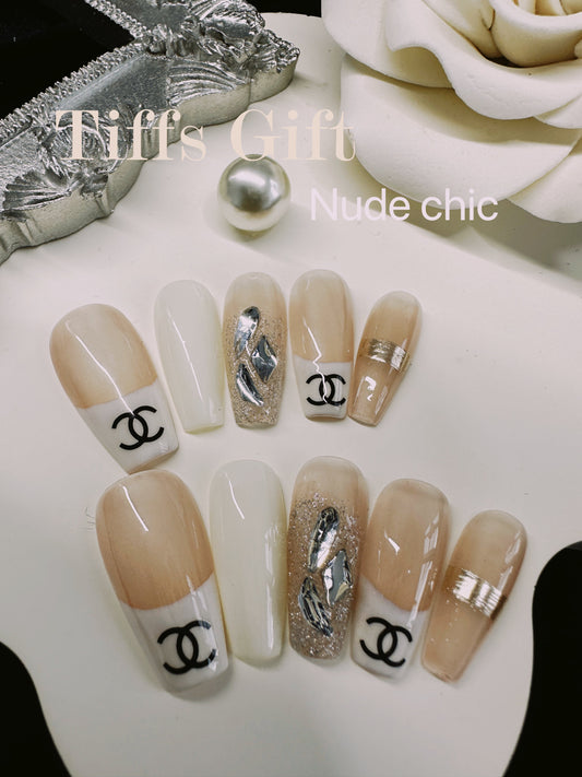 Nude chic Reusable Hand Made Press On Nails - TiffsGift