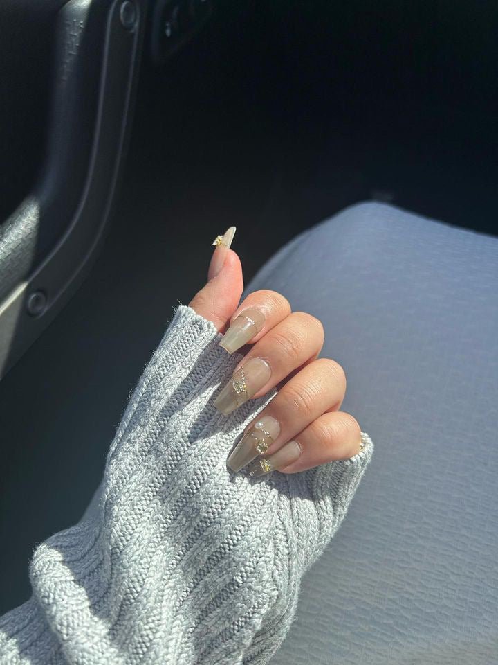 Nude diamond (long) Reusable Hand Made Press On Nails - TiffsGift