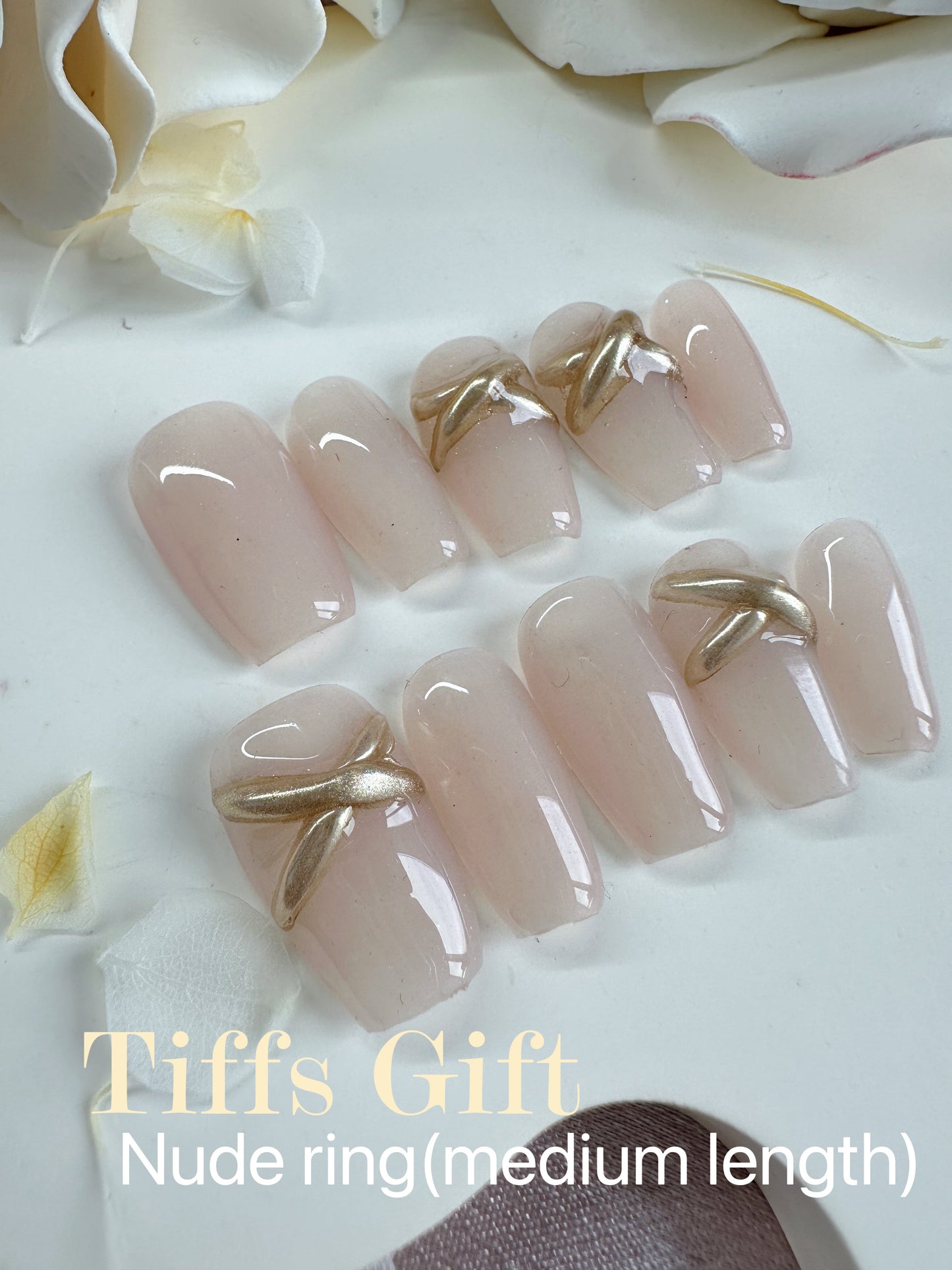 Nude ring(medium length) Reusable Hand Made Press On Nails - TiffsGift