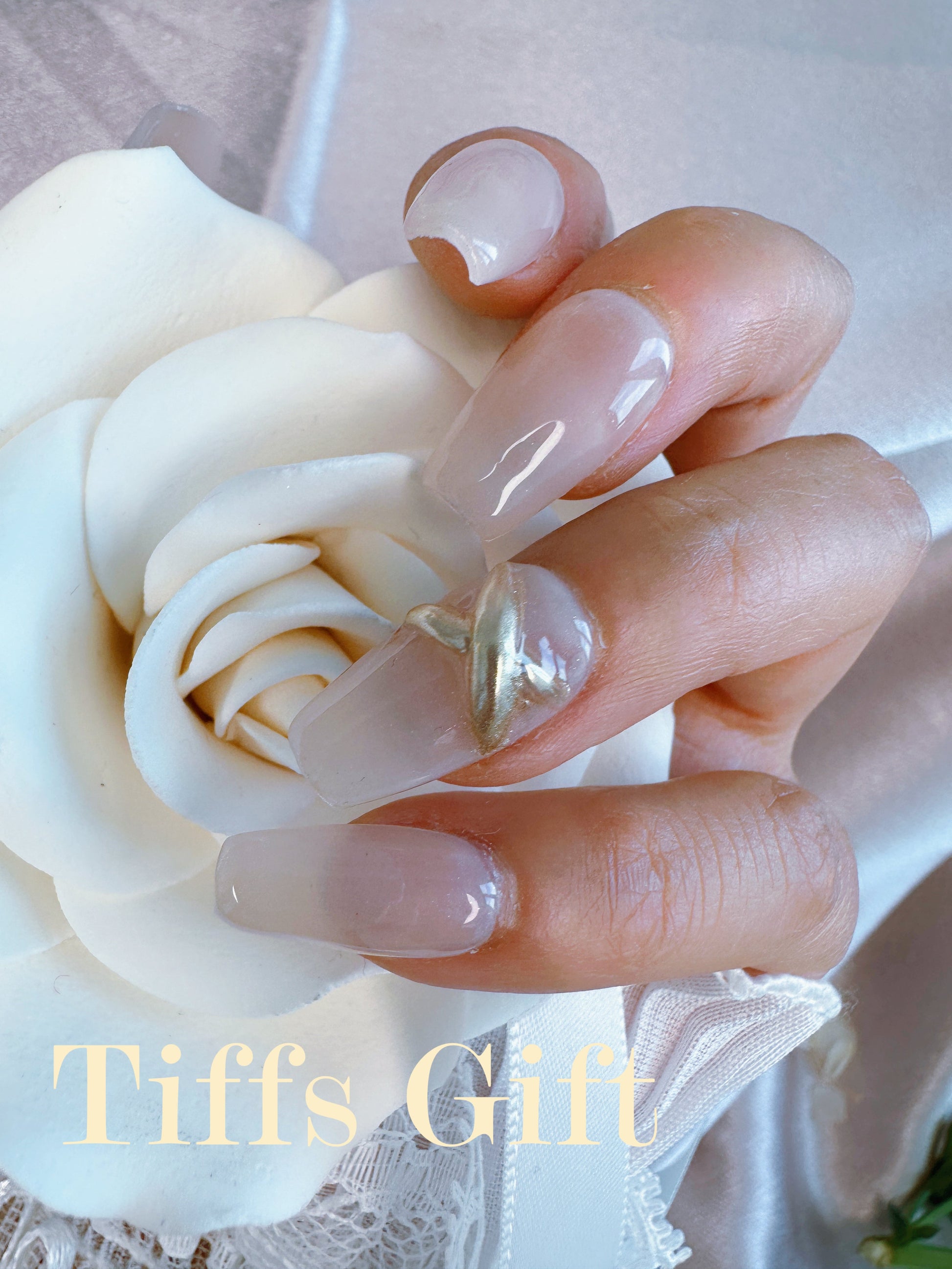 Nude ring(medium length) Reusable Hand Made Press On Nails - TiffsGift