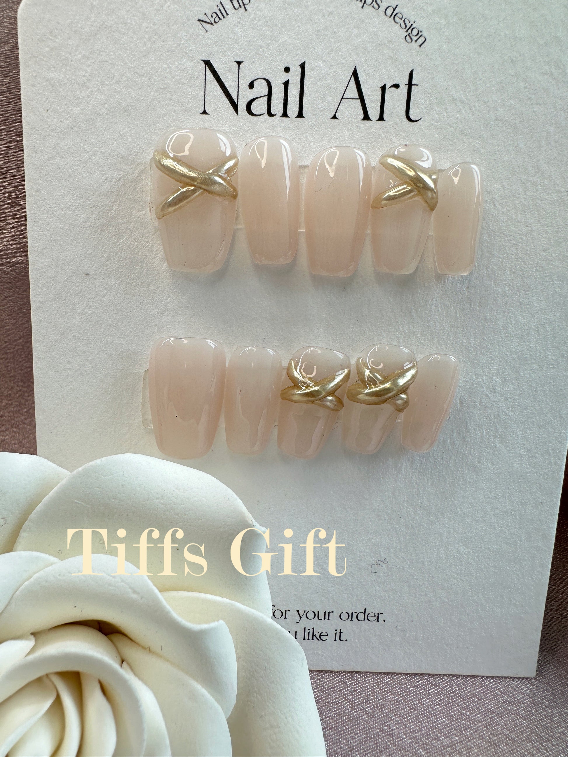 Nude ring(medium length) Reusable Hand Made Press On Nails - TiffsGift