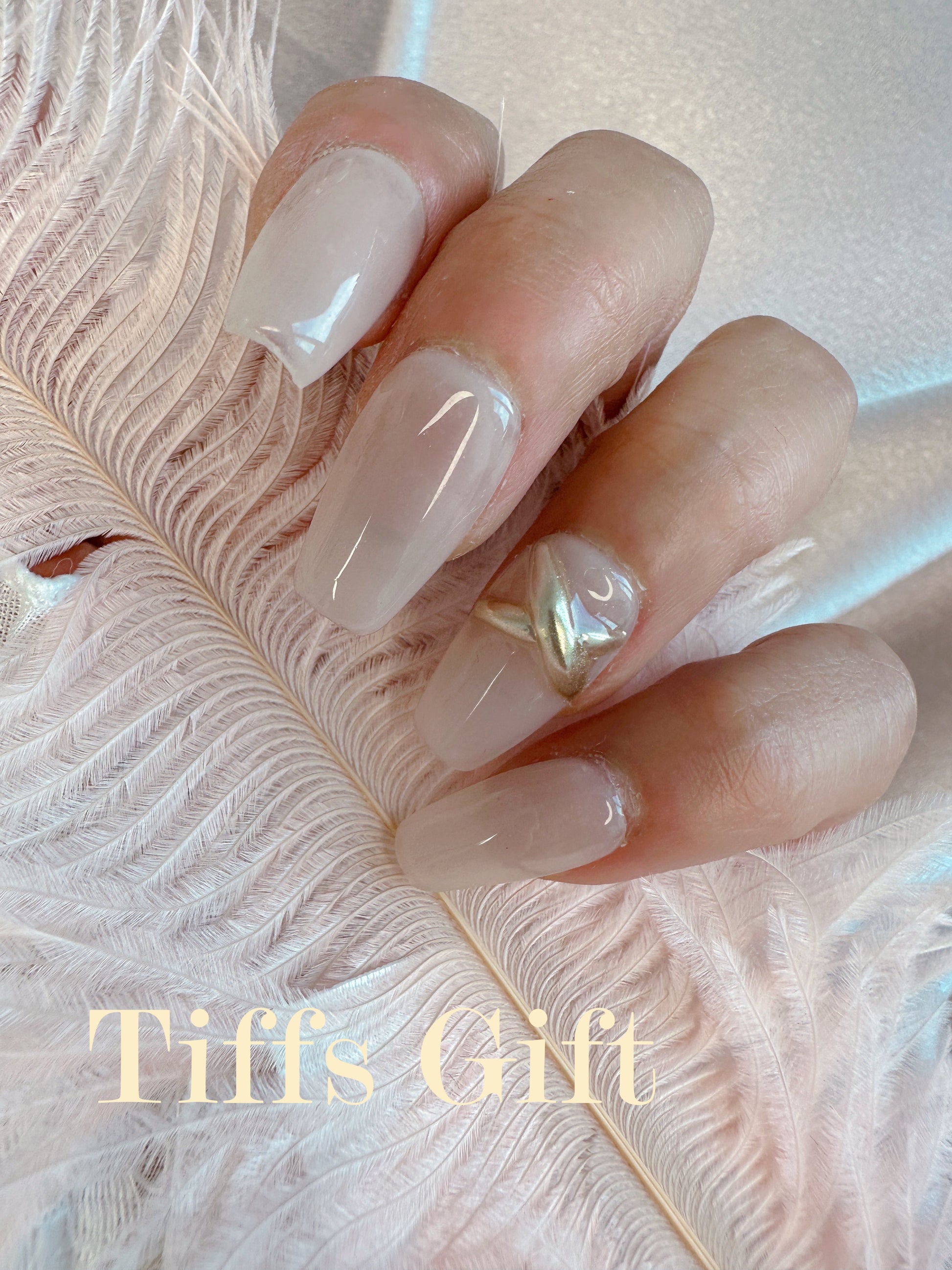 Nude ring(medium length) Reusable Hand Made Press On Nails - TiffsGift