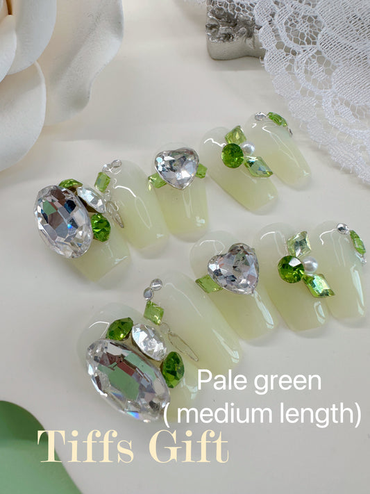 Pale green (medium length) Reusable Hand Made Press On Nails - TiffsGift