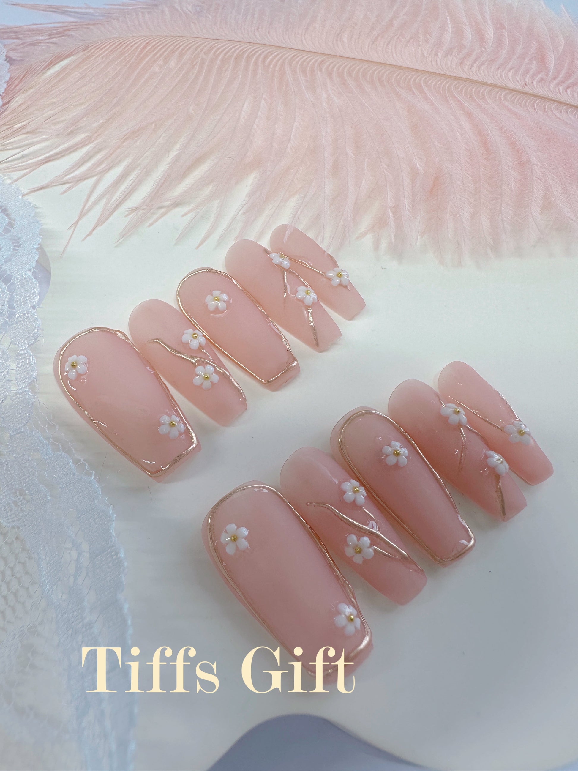 Pink daisy (long) Reusable Hand Made Press On Nails - TiffsGift