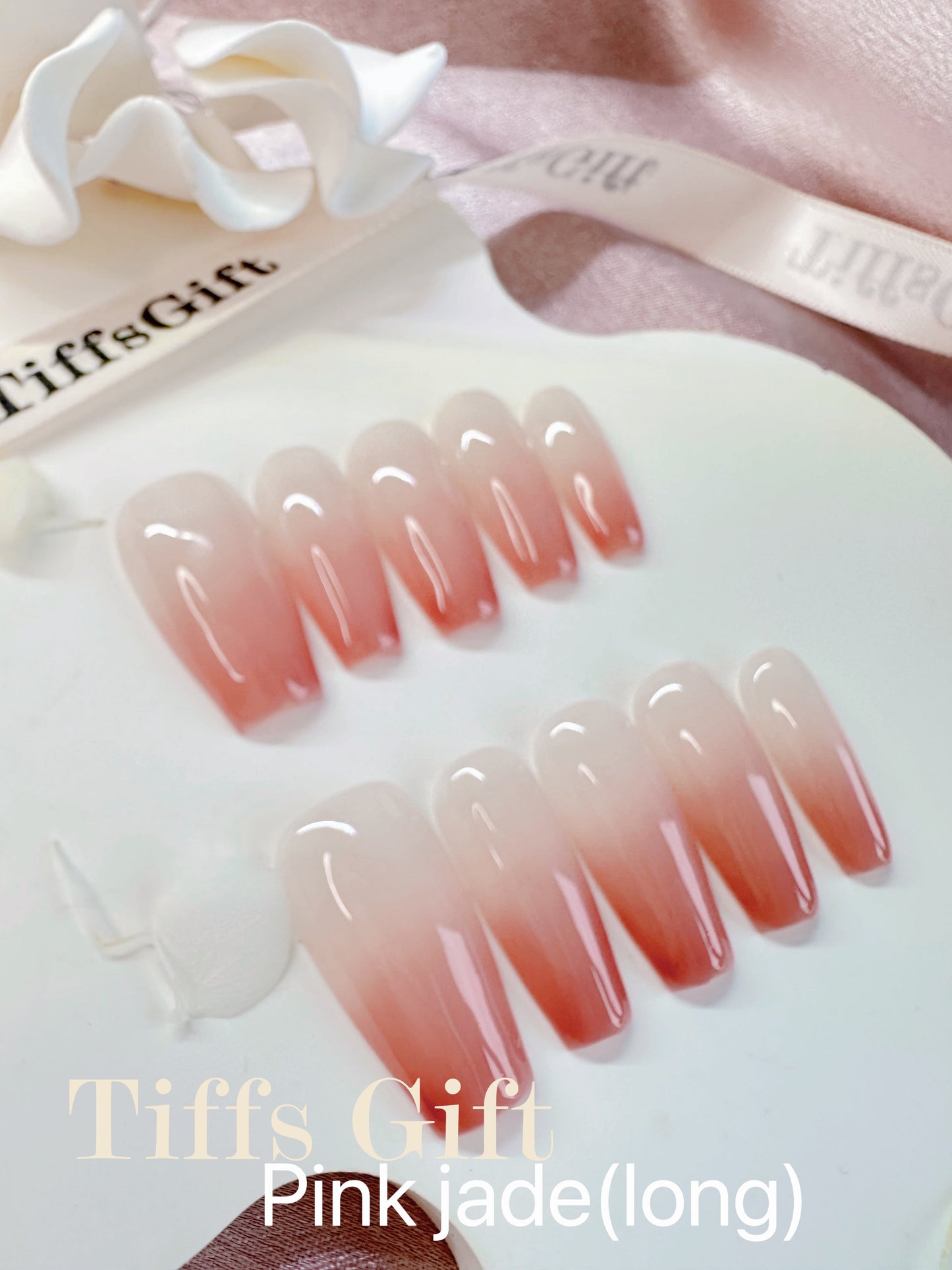 Pink jade(long) Reusable HandMade Press On Nails - TiffsGift