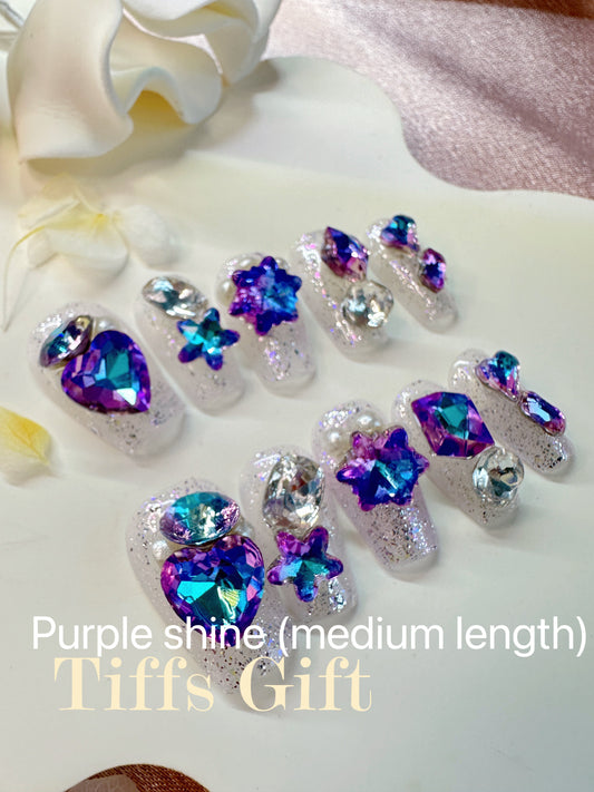 Purple bling( medium length) Reusable Hand Made Press On Nails - TiffsGift